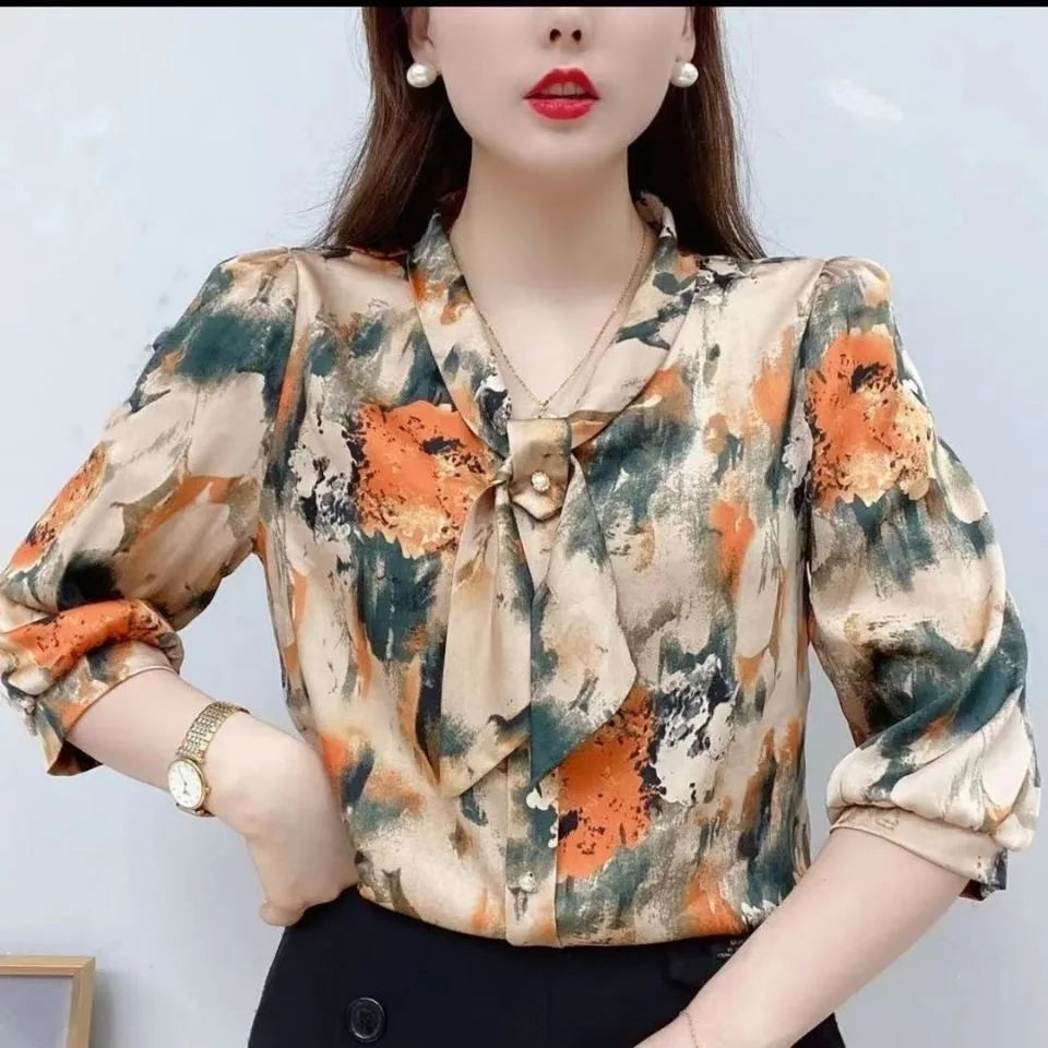 Chiffon Bow Tie Collar Blouses