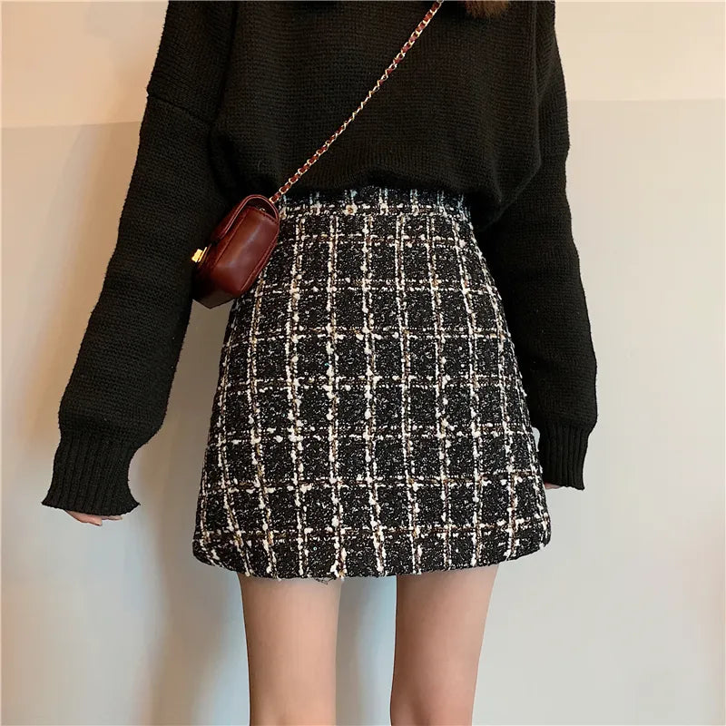 Winter Plaid Wool glittery Skirt