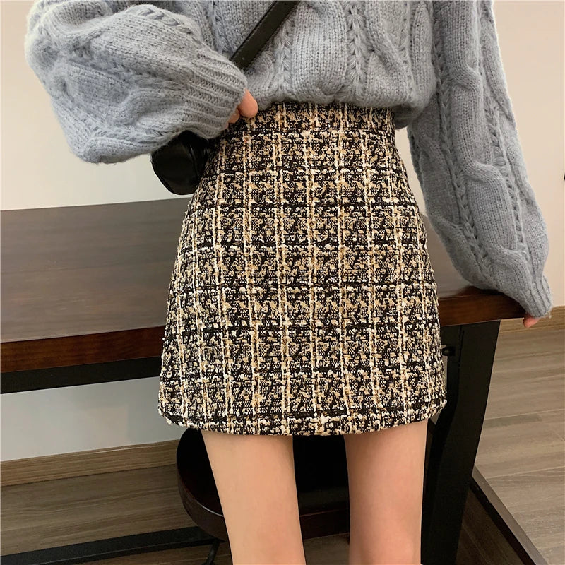 Winter Plaid Wool glittery Skirt