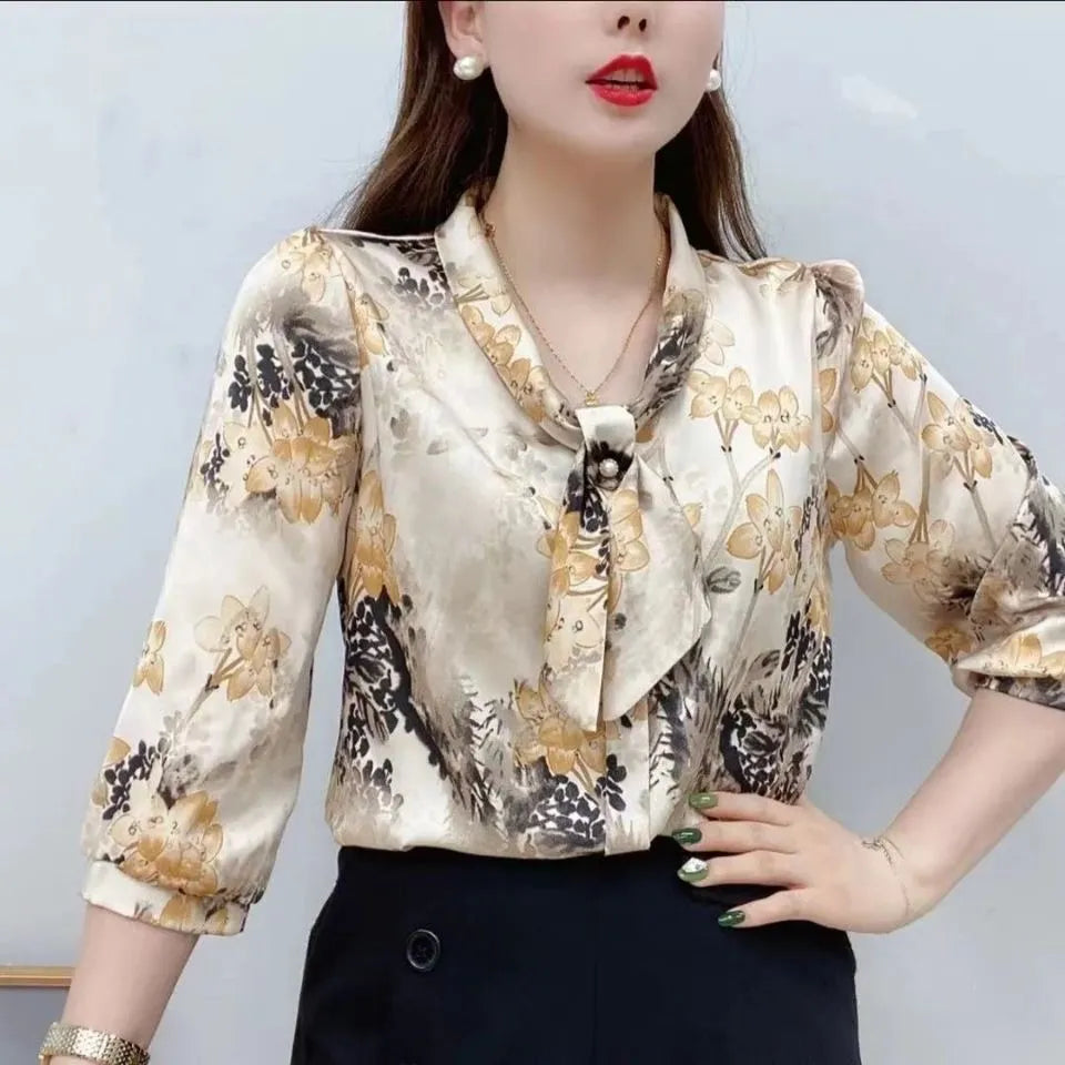 Chiffon Bow Tie Collar Blouses