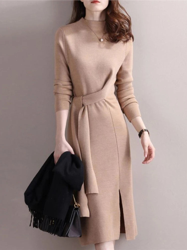 High Collar Knitted Dress