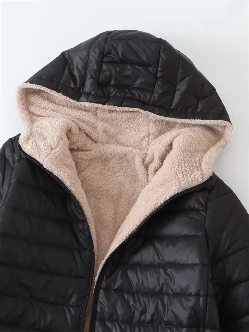 Mid-Length Hooded Cotton Jacket