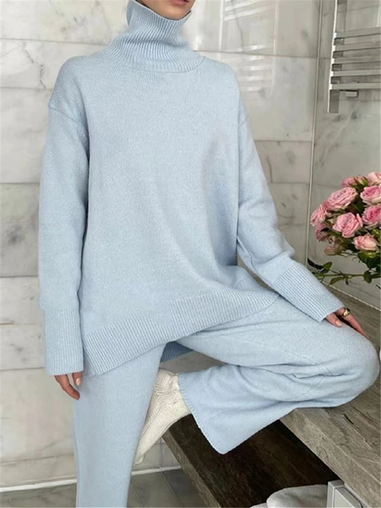 Turtleneck 2 Pieces Knitted Women Sets