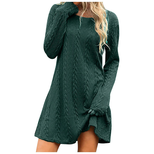 Knitted Round Neck Long Sleeve Dress