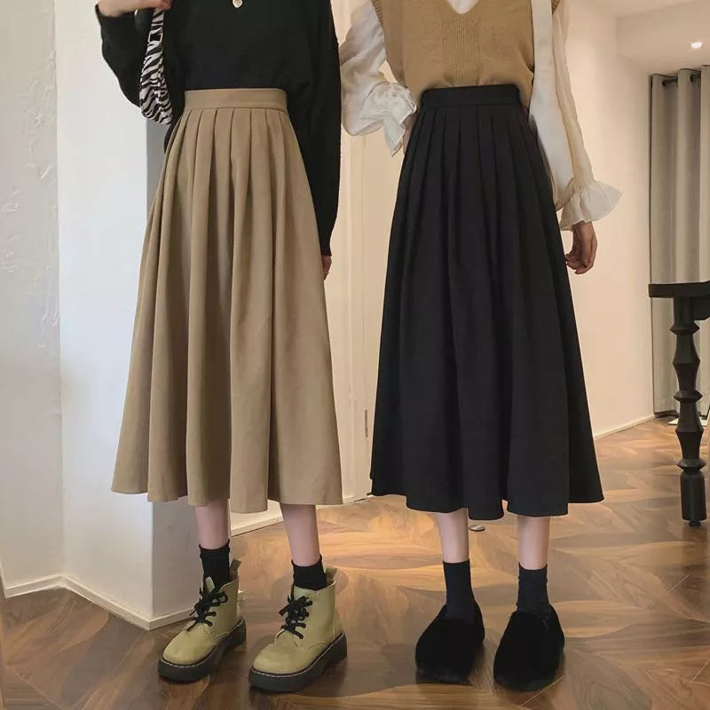 Vintage High Waist Pleated Skirt