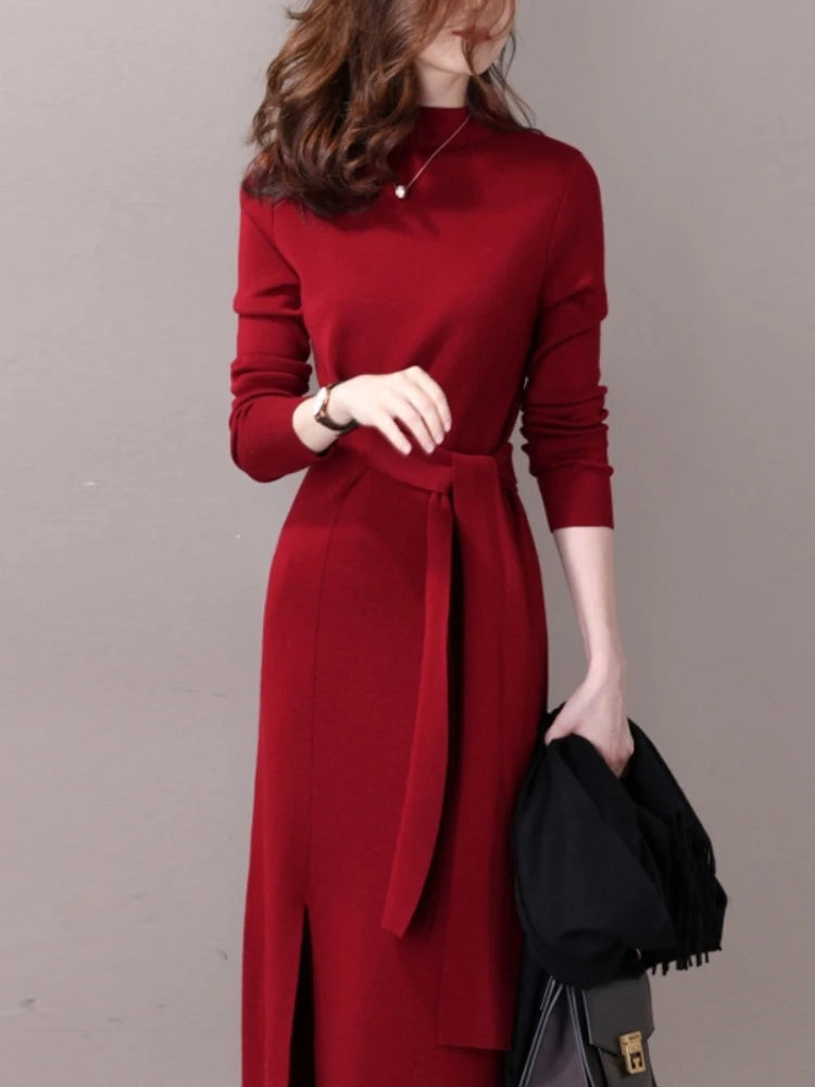 High Collar Knitted Dress