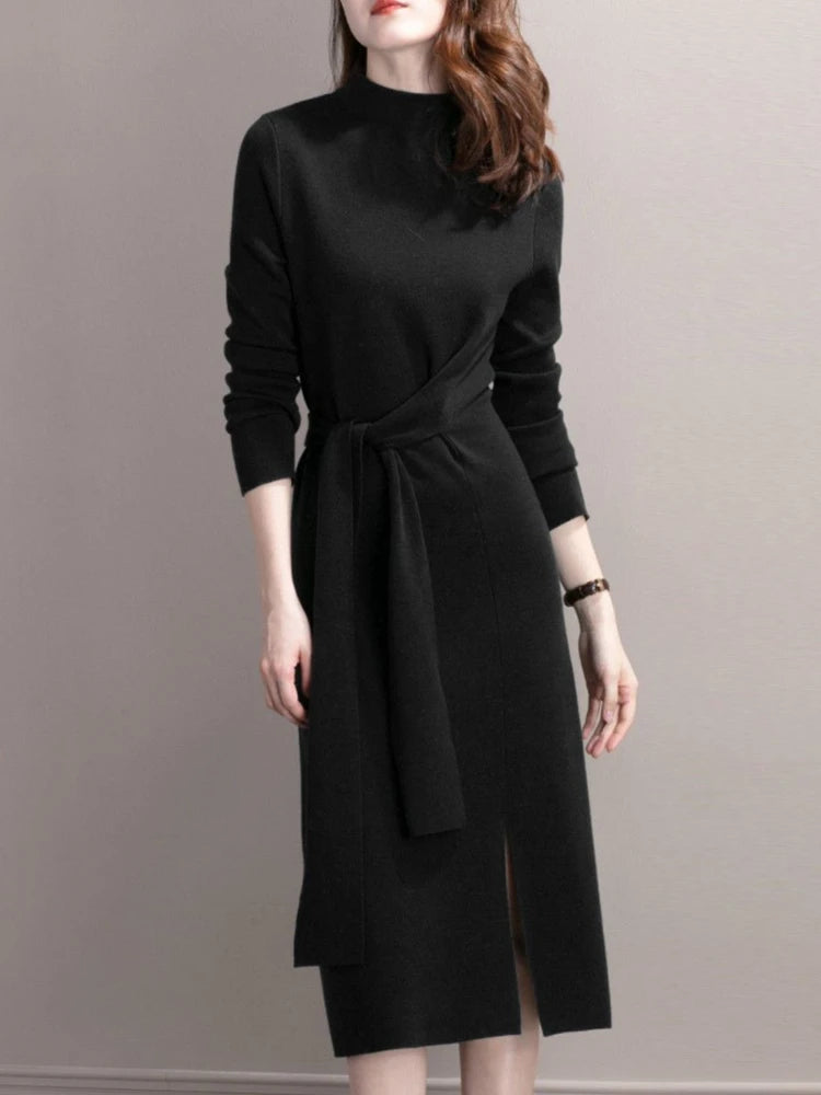 High Collar Knitted Dress