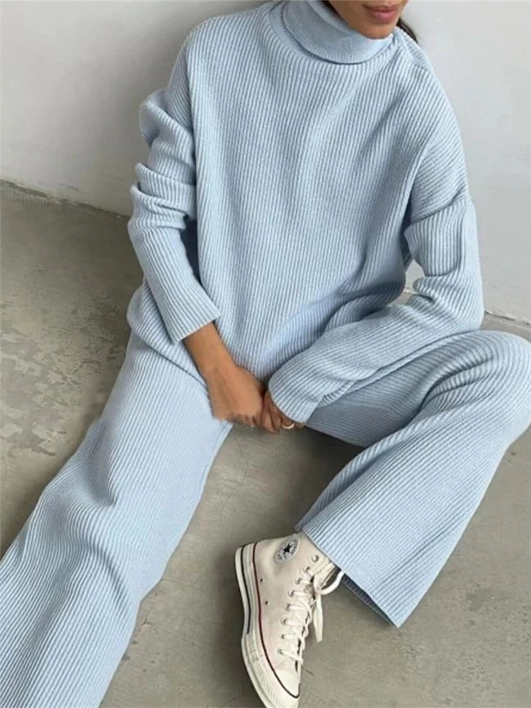 Turtleneck 2 Pieces Knitted Women Sets