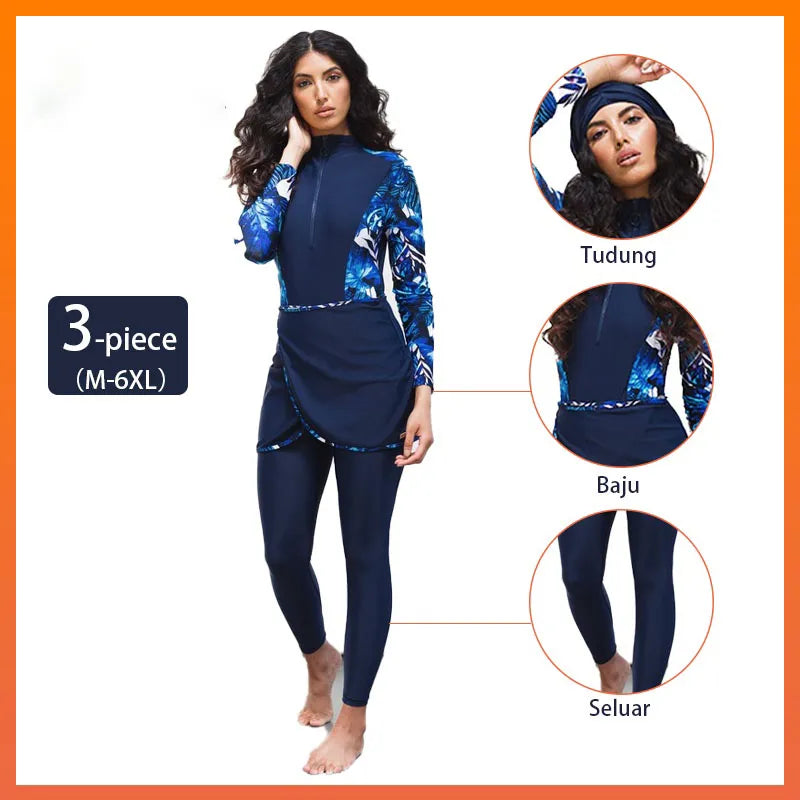 Modest Swimwear Long Sleeve 3PCS Nylon Burkini