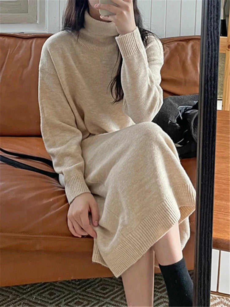 Turtleneck Women's Knitted Sweater Dress